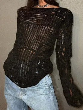 Distressed Crochet Knit Top
