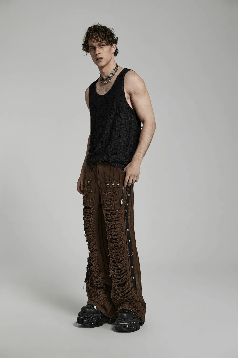 Distressed Leopard Print Punk Tank Top for Men