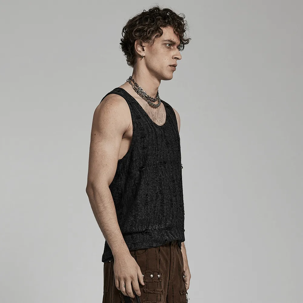 Distressed Leopard Print Punk Tank Top for Men