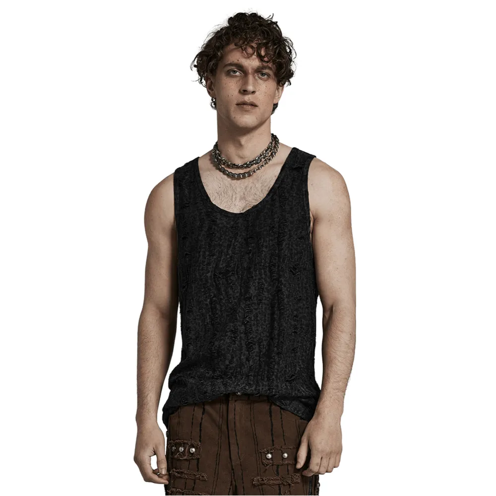 Distressed Leopard Print Punk Tank Top for Men
