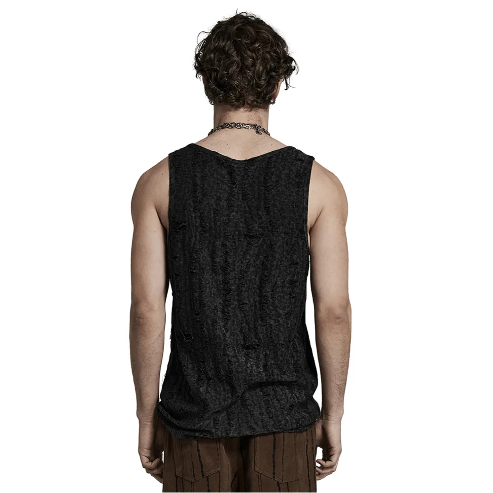 Distressed Leopard Print Punk Tank Top for Men