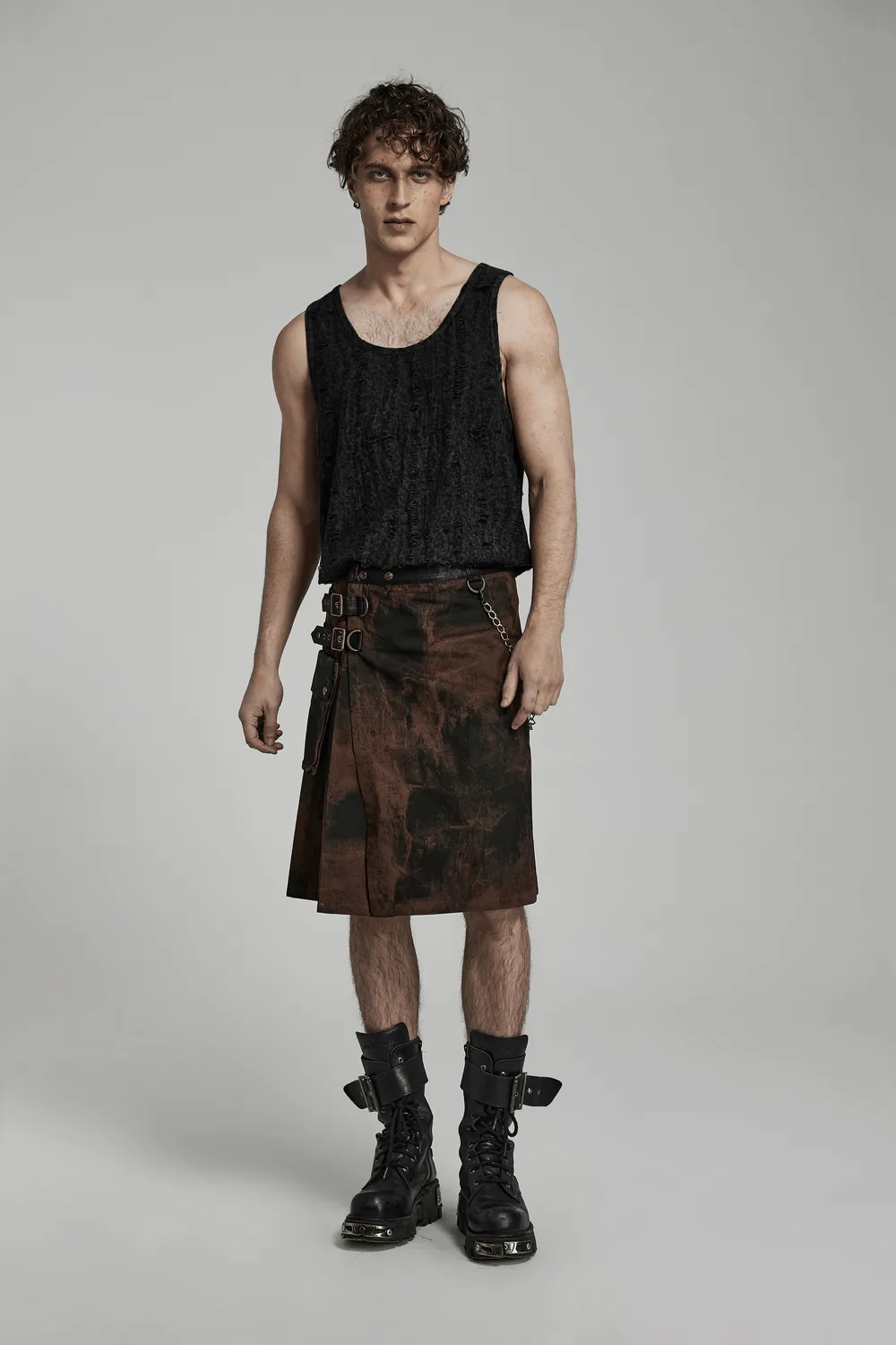Distressed Leopard Print Punk Tank Top for Men