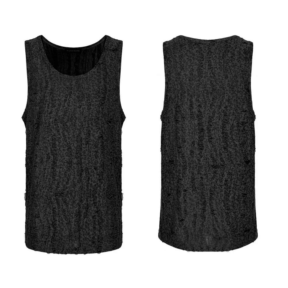 Distressed Leopard Print Punk Tank Top for Men
