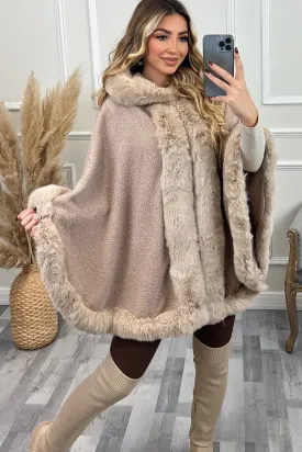Drew Blush Pink Faux Fur Trim Open Hooded Cape