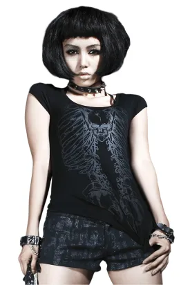 Edgy Chain-Back Skeleton Knit T-Shirt - Punk Rave Inspired