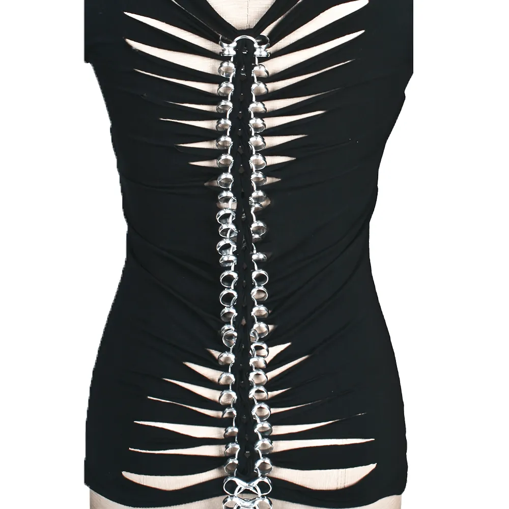 Edgy Chain-Back Skeleton Knit T-Shirt - Punk Rave Inspired