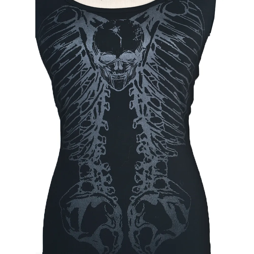 Edgy Chain-Back Skeleton Knit T-Shirt - Punk Rave Inspired