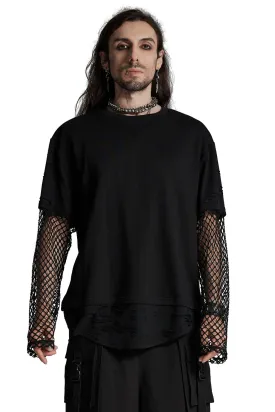 Edgy Punk Mesh-Sleeved Distressed Top for Men