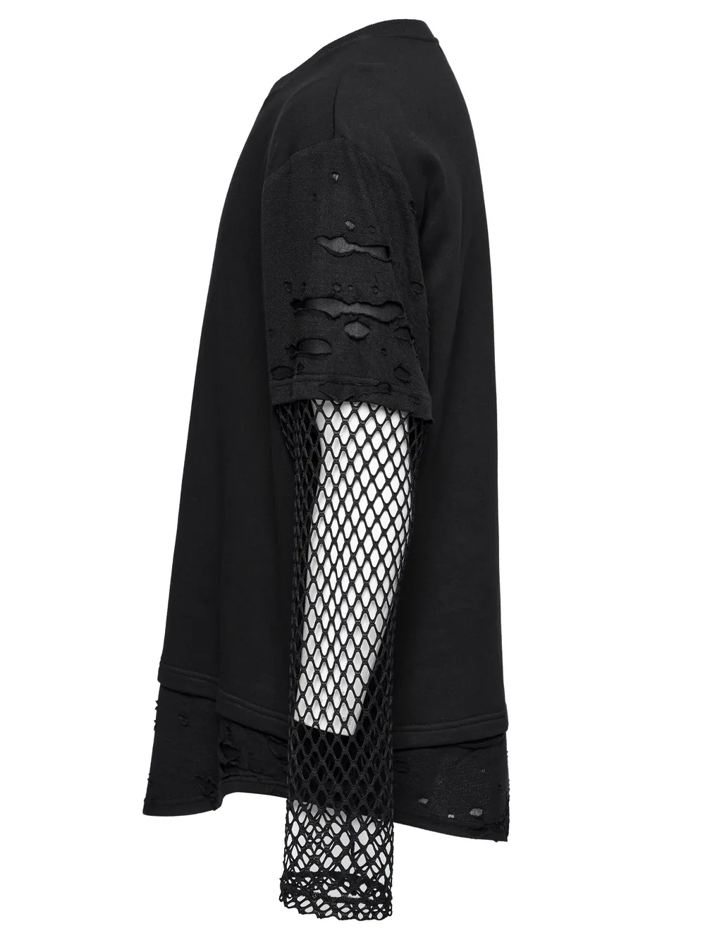 Edgy Punk Mesh-Sleeved Distressed Top for Men