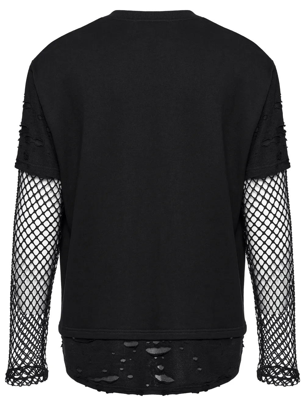 Edgy Punk Mesh-Sleeved Distressed Top for Men