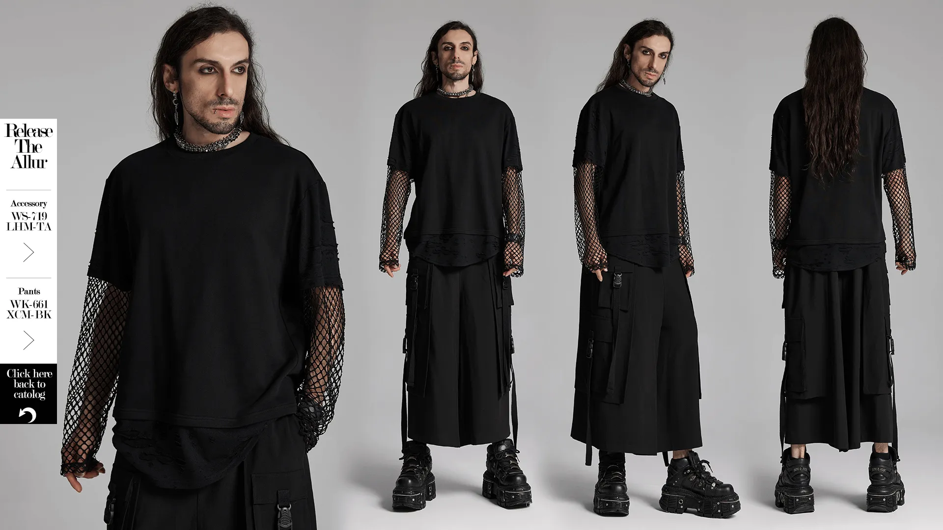 Edgy Punk Mesh-Sleeved Distressed Top for Men