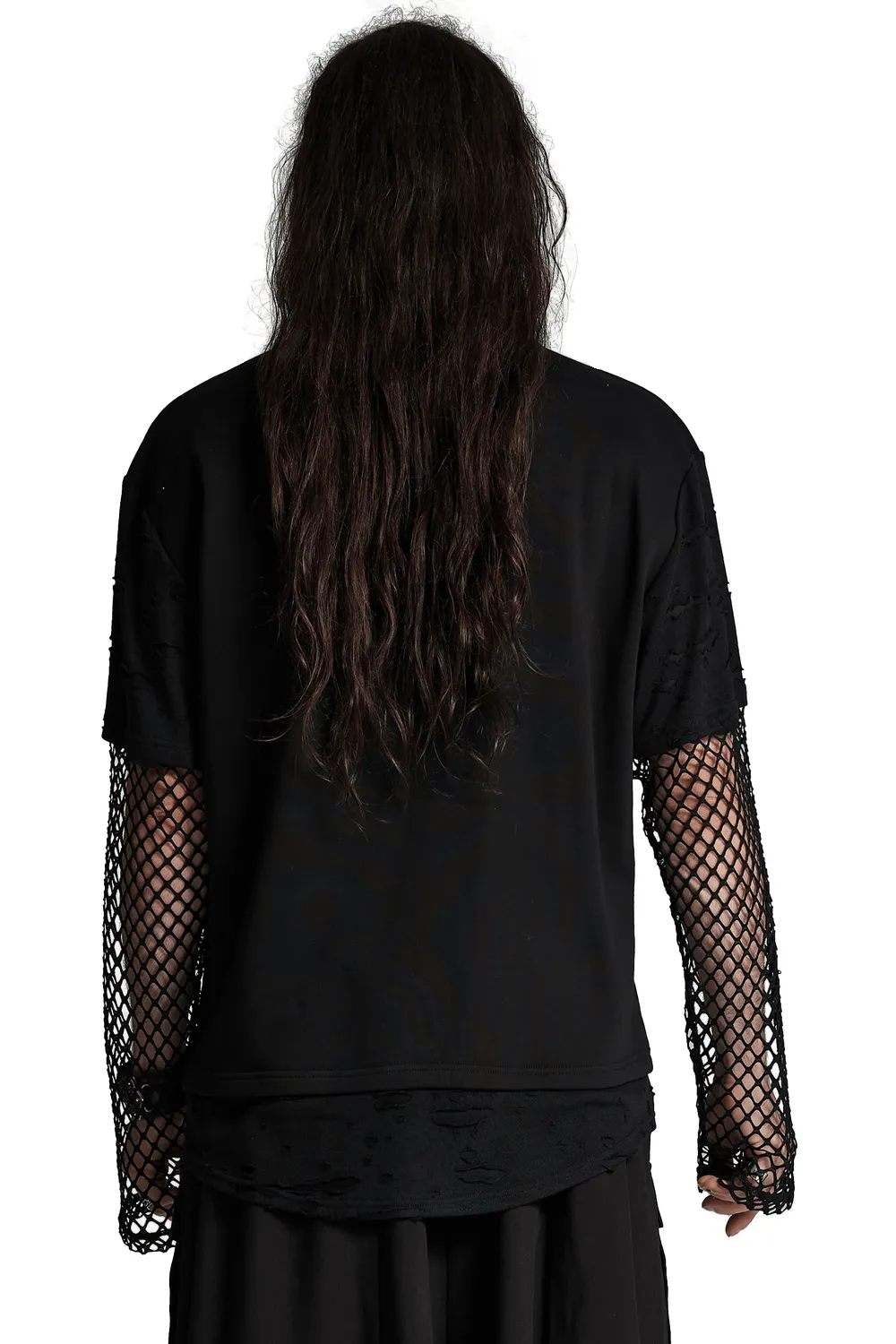 Edgy Punk Mesh-Sleeved Distressed Top for Men