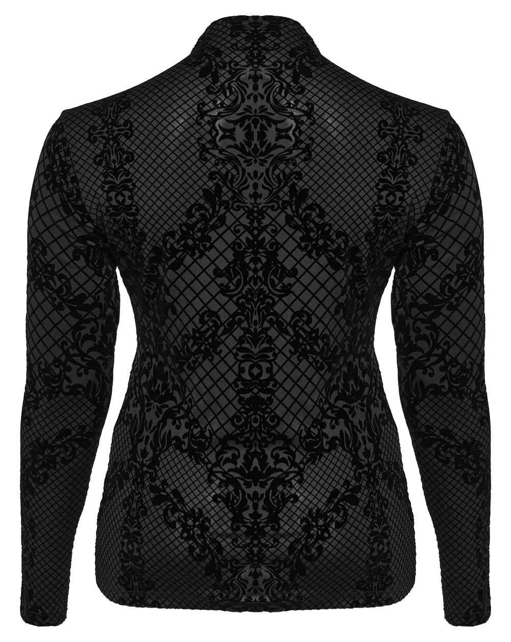 Elastic Knit Goth Flocking Top with High Collar