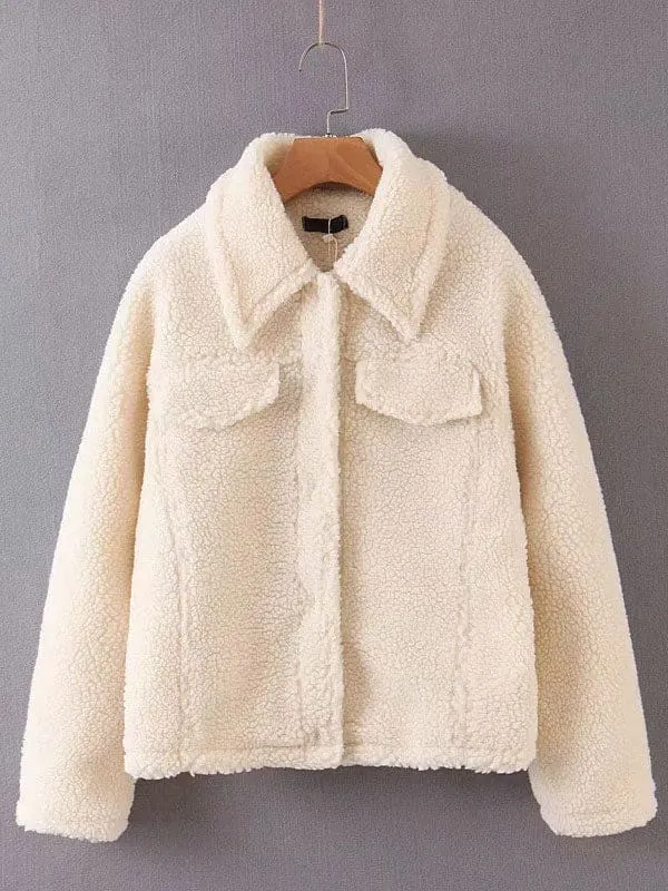 Faux Fur Coats For Women Eric White Long Sleeves Stretch Front Button Winter Coat