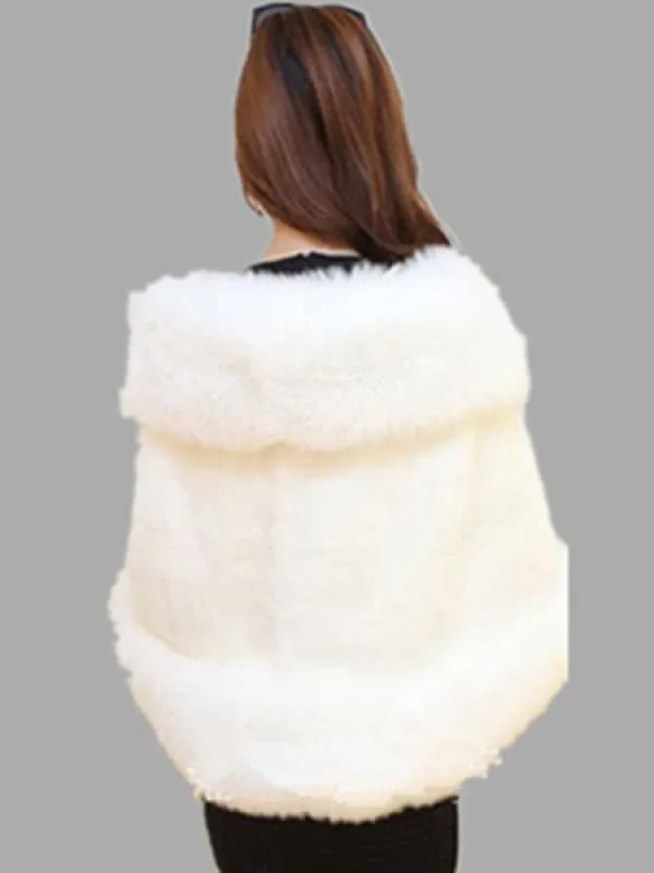 Faux Fur Jacket Women White Winter Wrap Shawl Poncho Cape Coat
