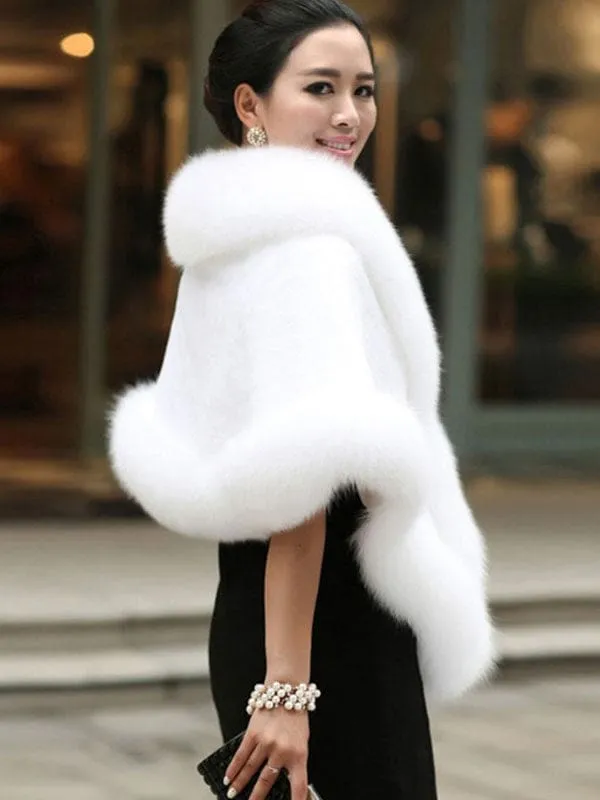 Faux Fur Jacket Women White Winter Wrap Shawl Poncho Cape Coat