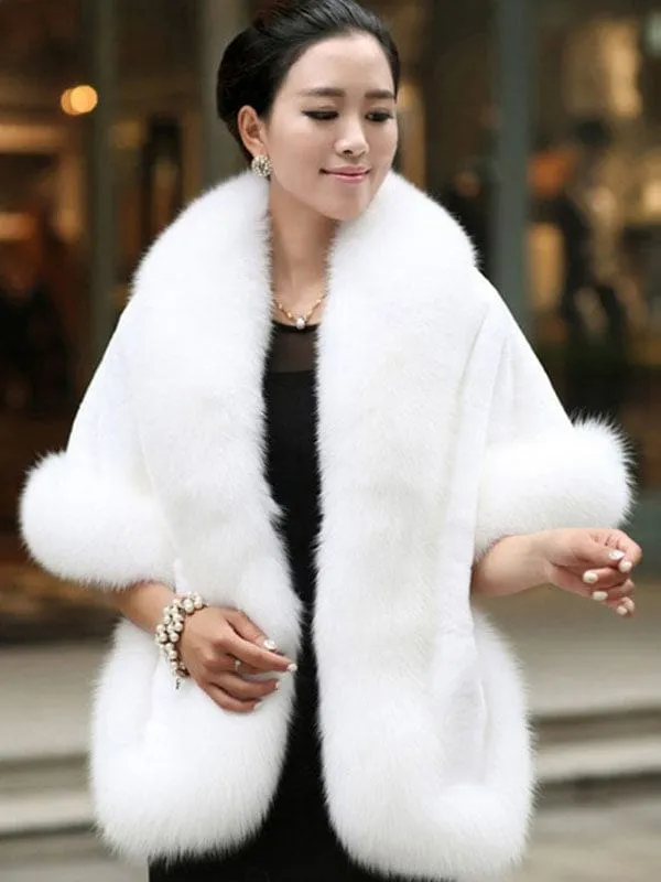 Faux Fur Jacket Women White Winter Wrap Shawl Poncho Cape Coat