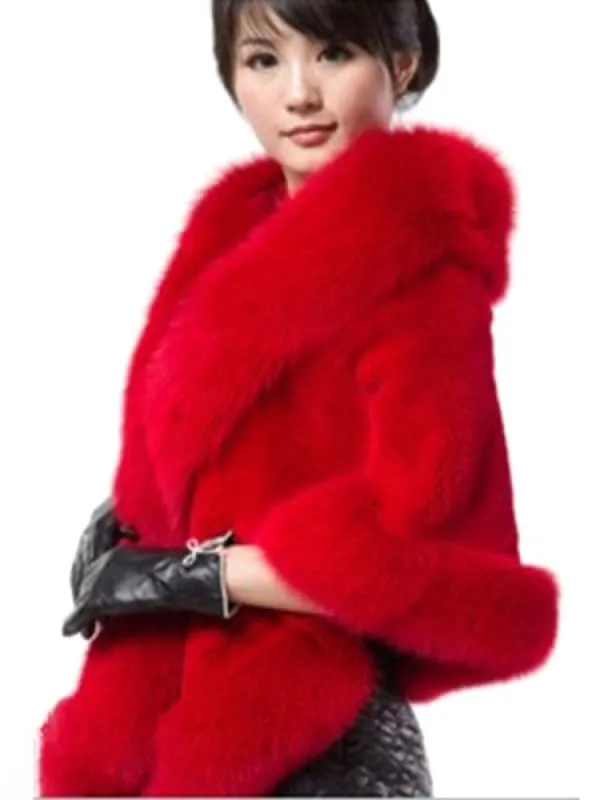 Faux Fur Jacket Women White Winter Wrap Shawl Poncho Cape Coat
