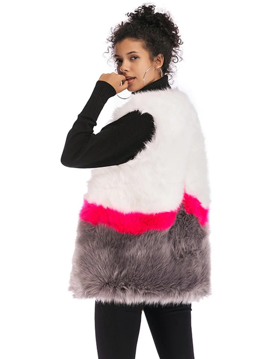 Faux Fur Sleeveless Stitching Plush Coat Jacket