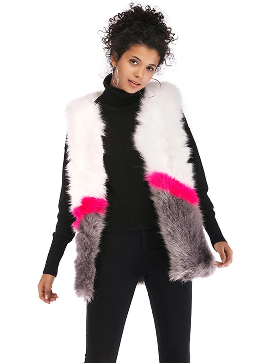 Faux Fur Sleeveless Stitching Plush Coat Jacket