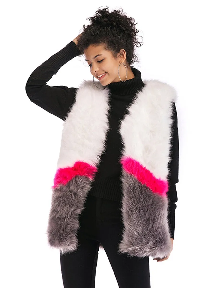 Faux Fur Sleeveless Stitching Plush Coat Jacket