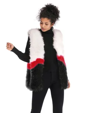 Faux Fur Sleeveless Stitching Plush Coat Jacket