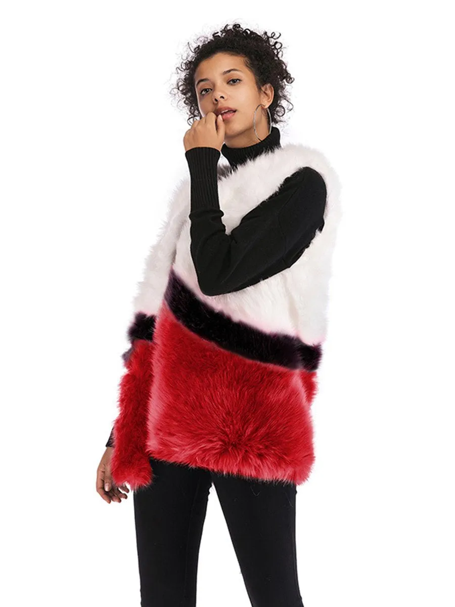 Faux Fur Sleeveless Stitching Plush Coat Jacket