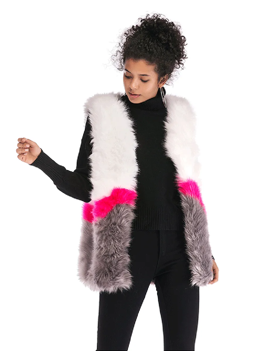 Faux Fur Sleeveless Stitching Plush Coat Jacket