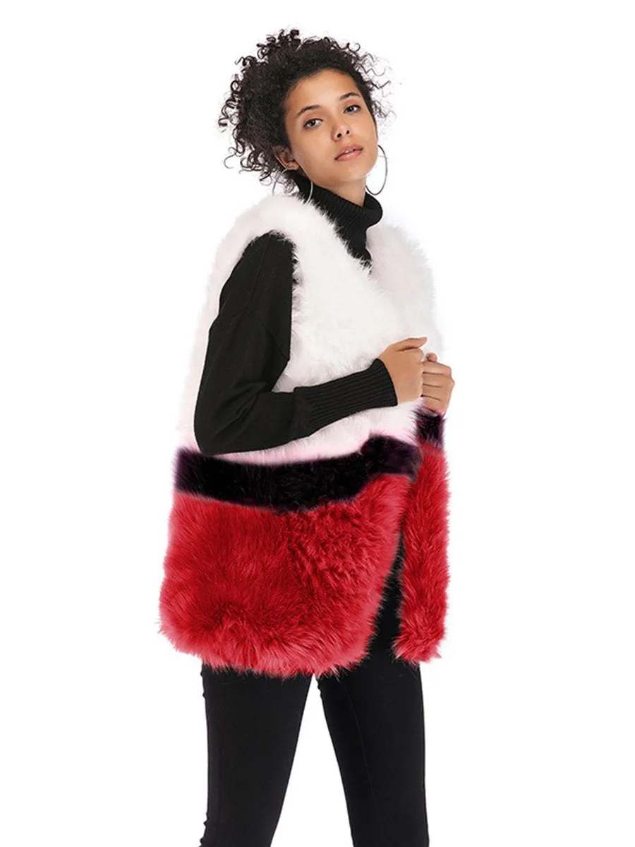 Faux Fur Sleeveless Stitching Plush Coat Jacket
