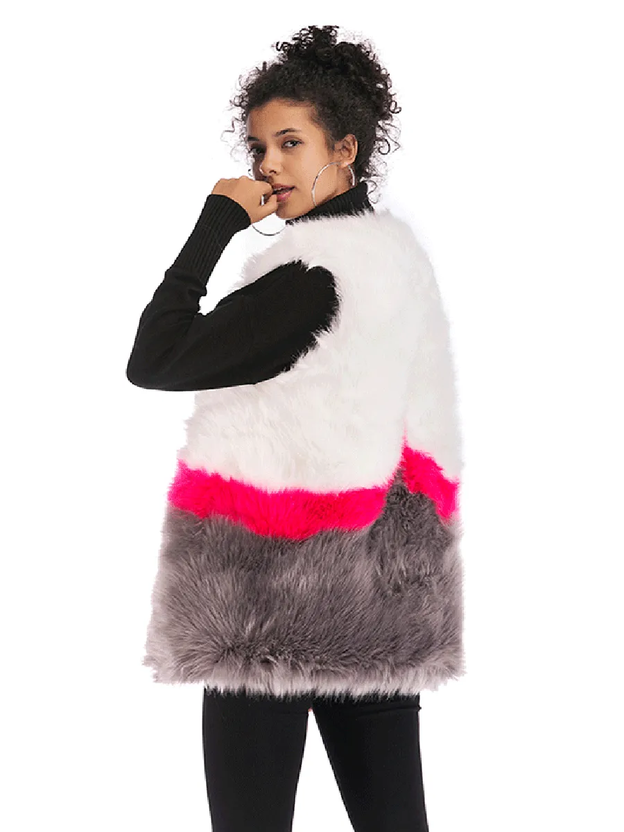 Faux Fur Sleeveless Stitching Plush Coat Jacket