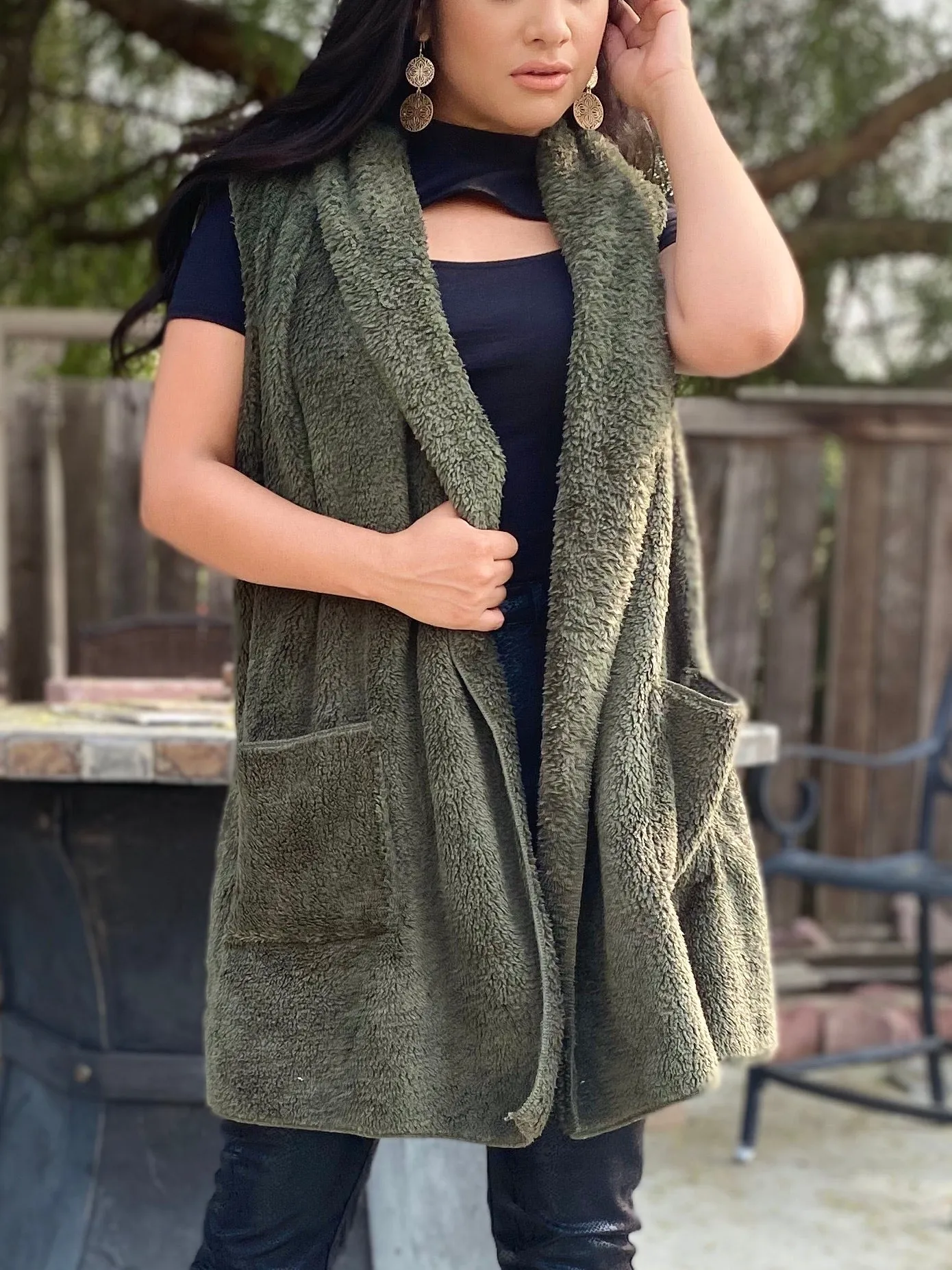 Faux Fur Vest (Olive)