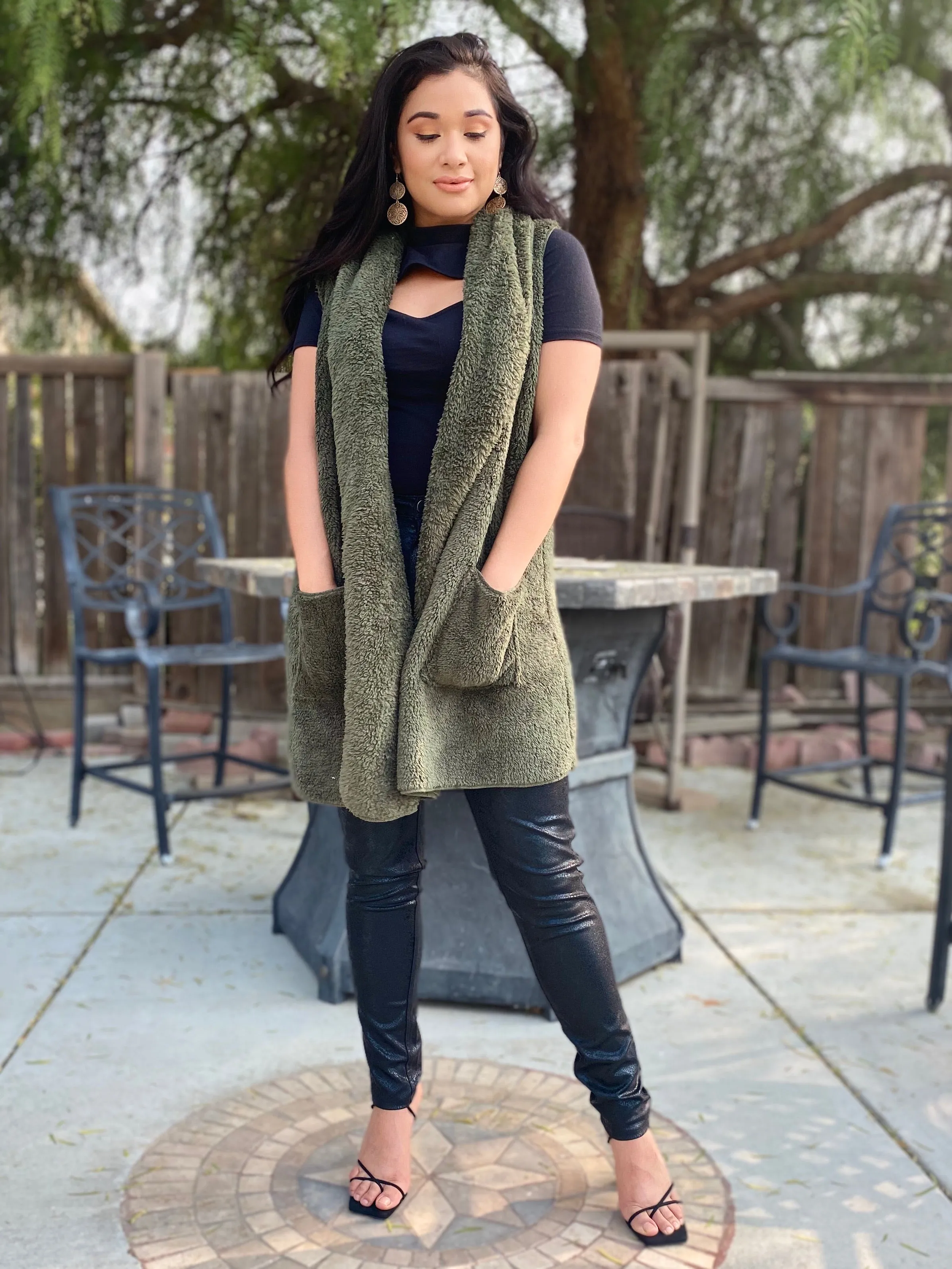 Faux Fur Vest (Olive)