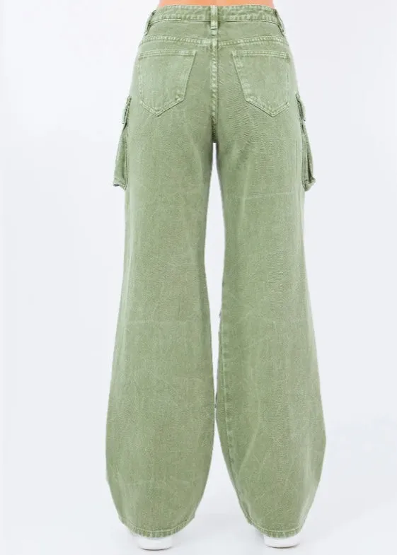 Frosty Green Wide Leg Cargo Pants