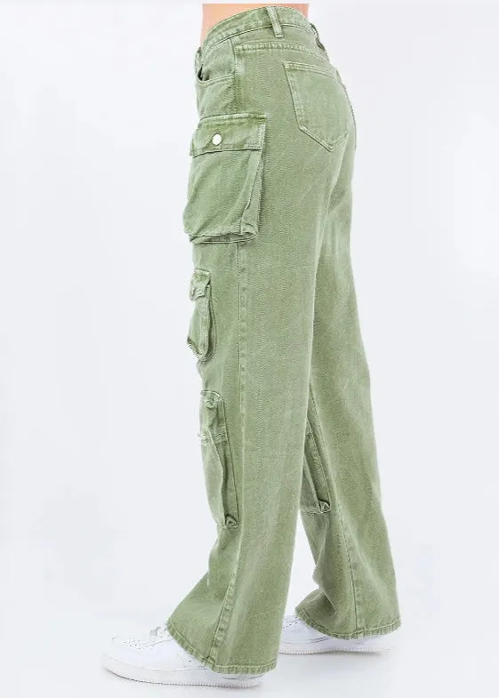 Frosty Green Wide Leg Cargo Pants