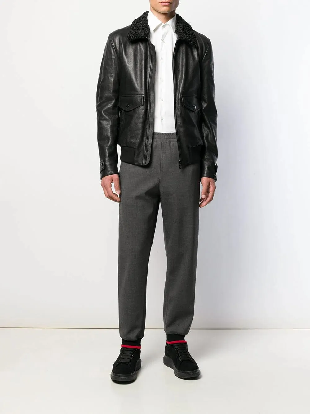 Fur Collar Zip-Up Biker Jacket