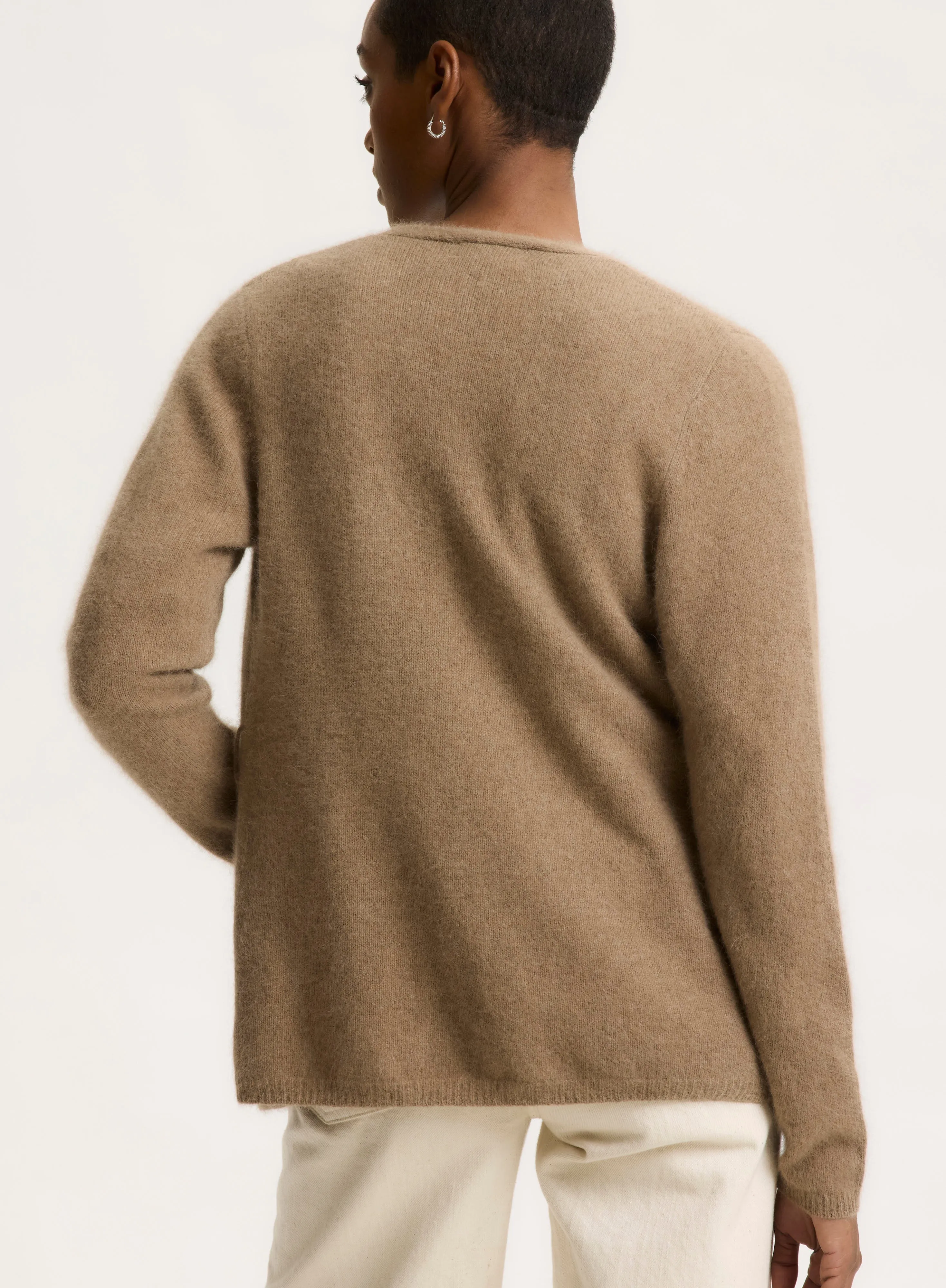 Gilet Beige Col V Manches Longues