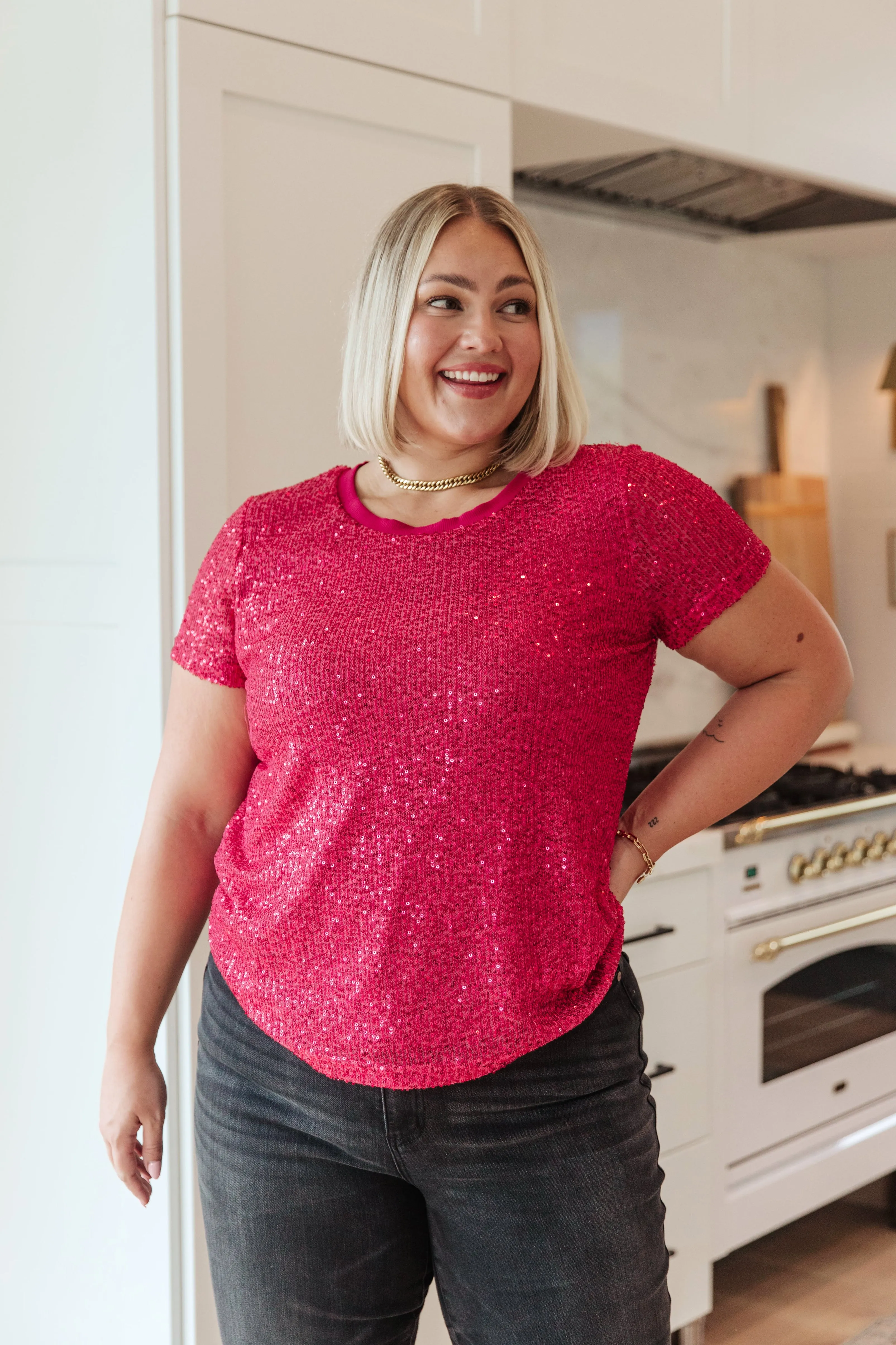 Glimmering Night Sequin Top in Hot Pink - 8/22/2023