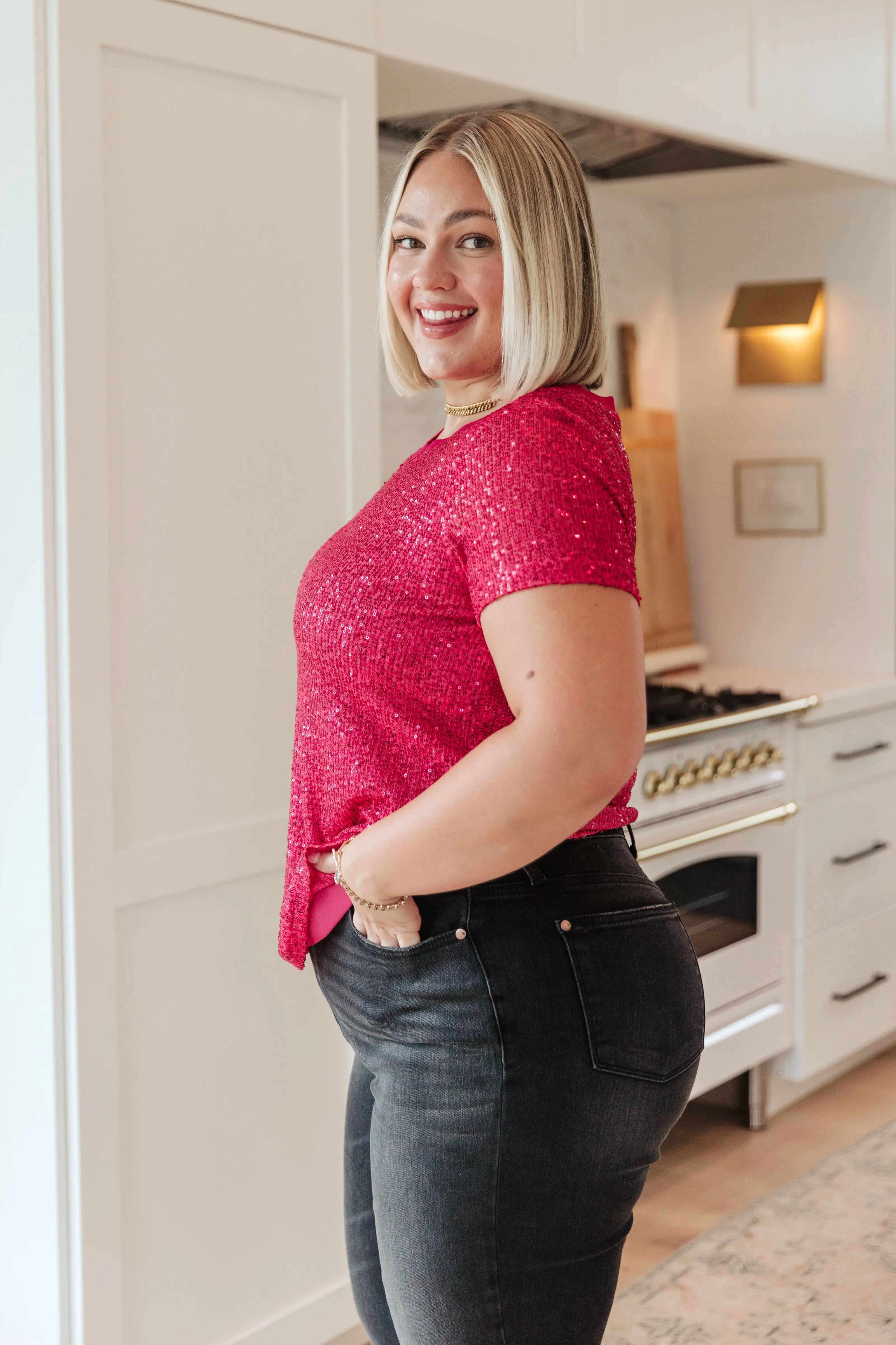 Glimmering Night Sequin Top in Hot Pink - 8/22/2023