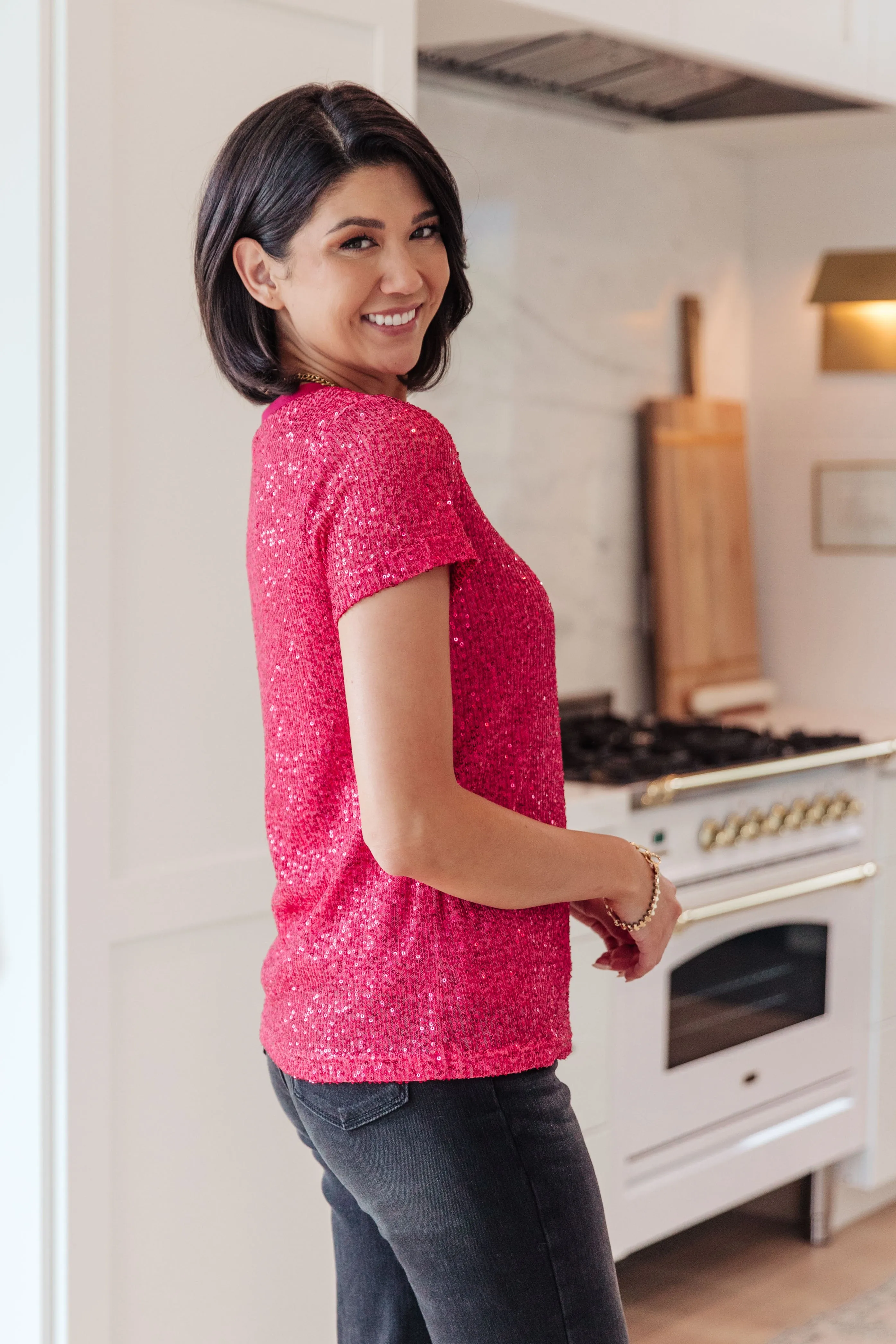 Glimmering Night Sequin Top in Hot Pink - 8/22/2023
