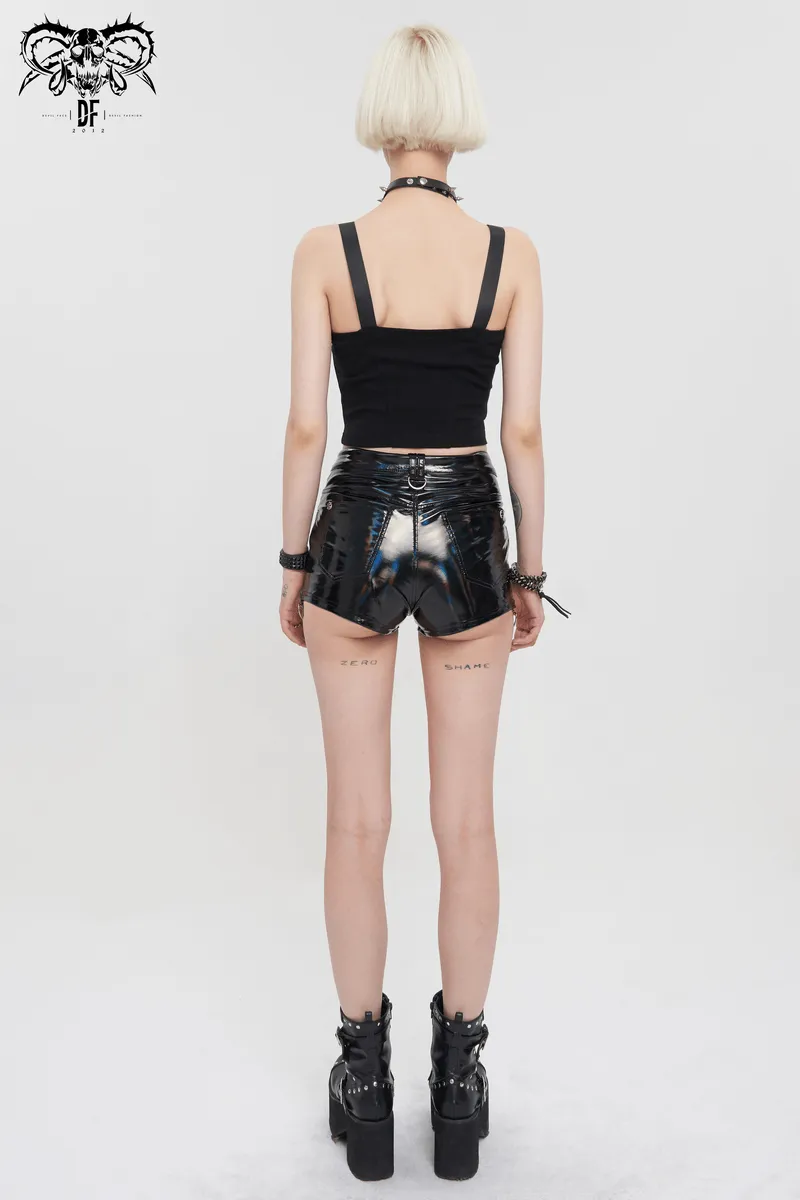 Gothic Punk Top with Circled Hollow Pentagram Zipper / Female Adjustable Buckle Straps Top