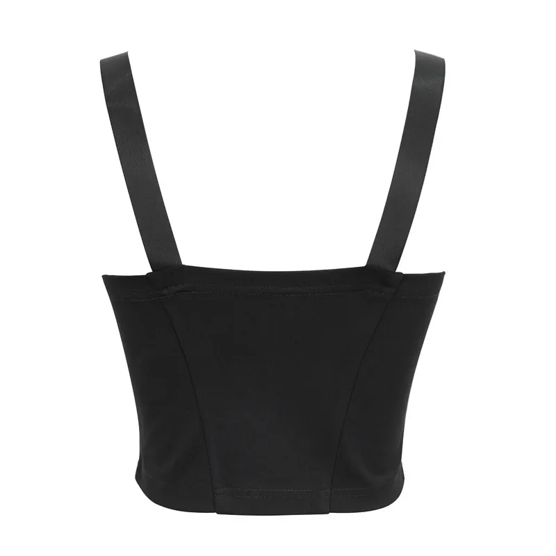 Gothic Punk Top with Circled Hollow Pentagram Zipper / Female Adjustable Buckle Straps Top