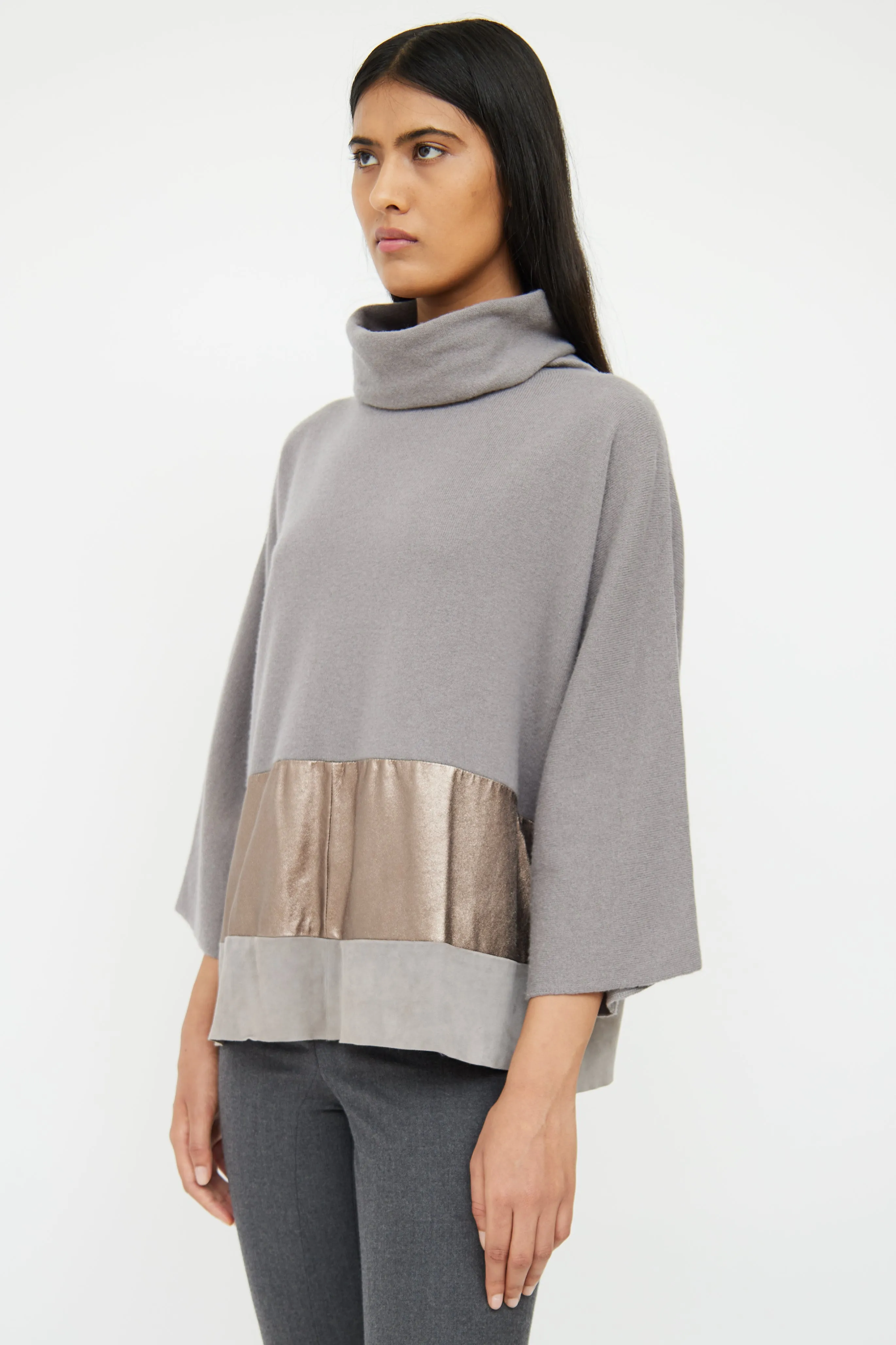 Grey & Bronze Cashmere & Suede Top