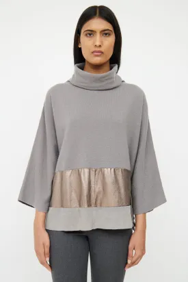 Grey & Bronze Cashmere & Suede Top