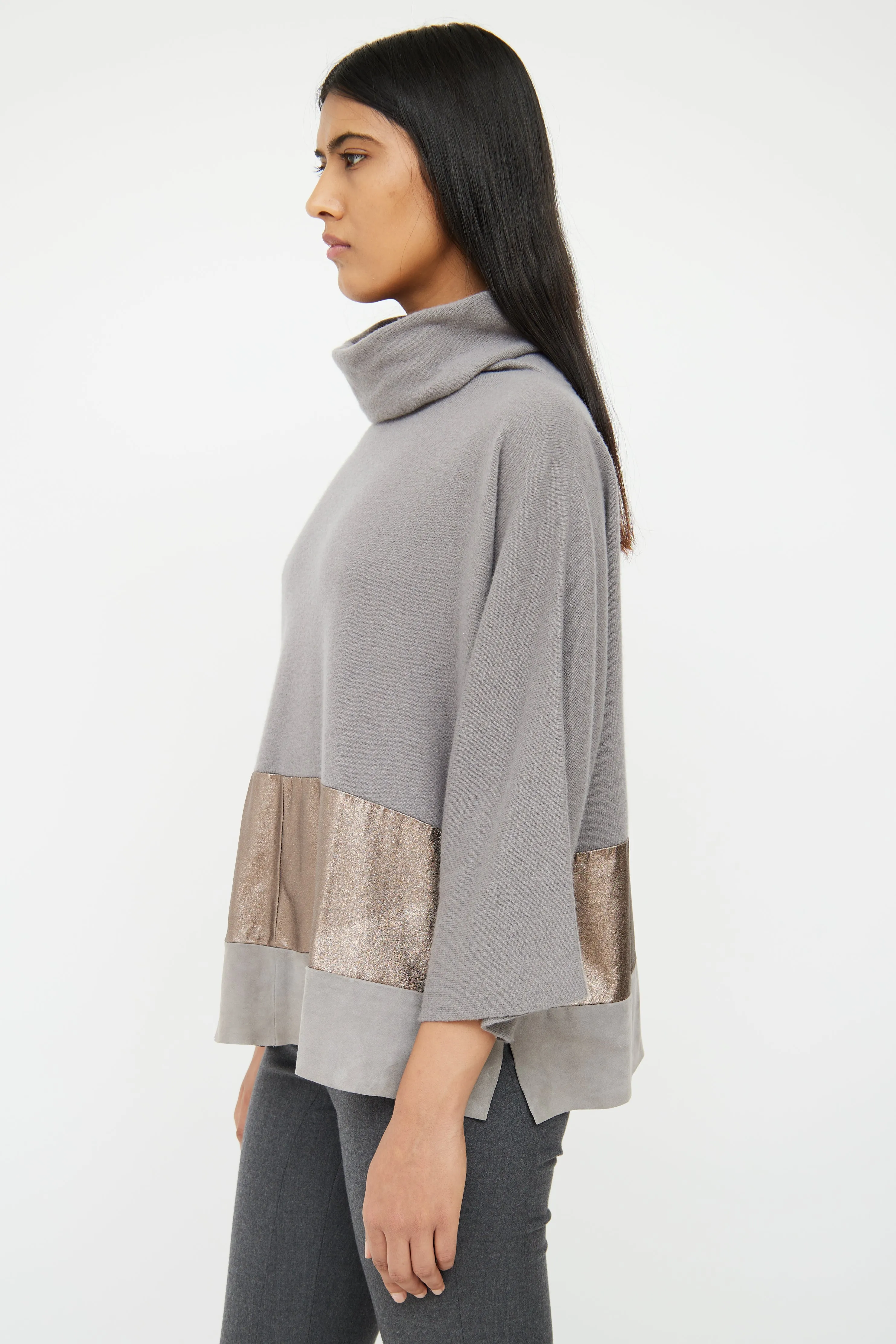 Grey & Bronze Cashmere & Suede Top