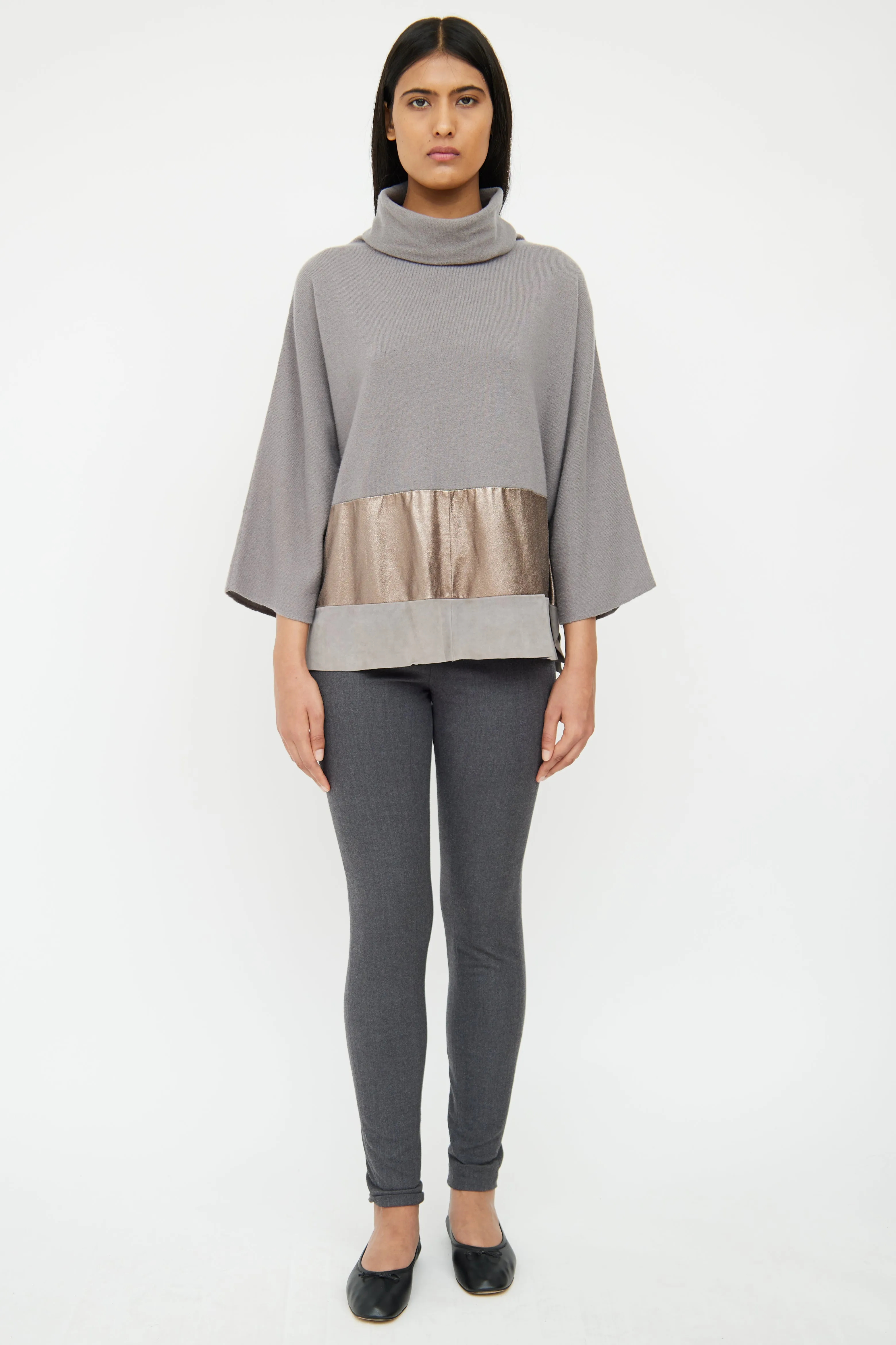 Grey & Bronze Cashmere & Suede Top