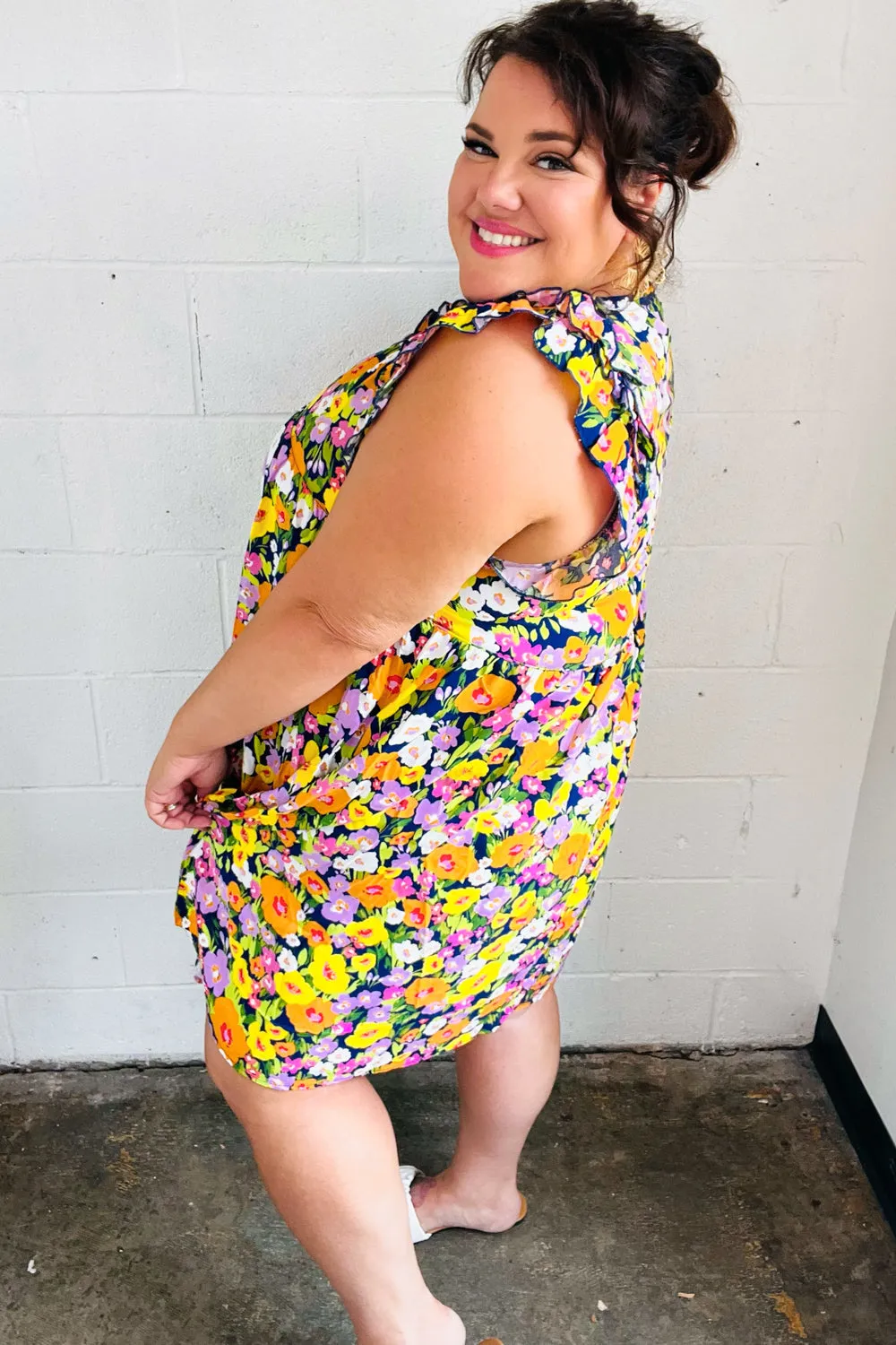 Indigo & Lemon Floral Babydoll Ruffle Dress (Open Pack)