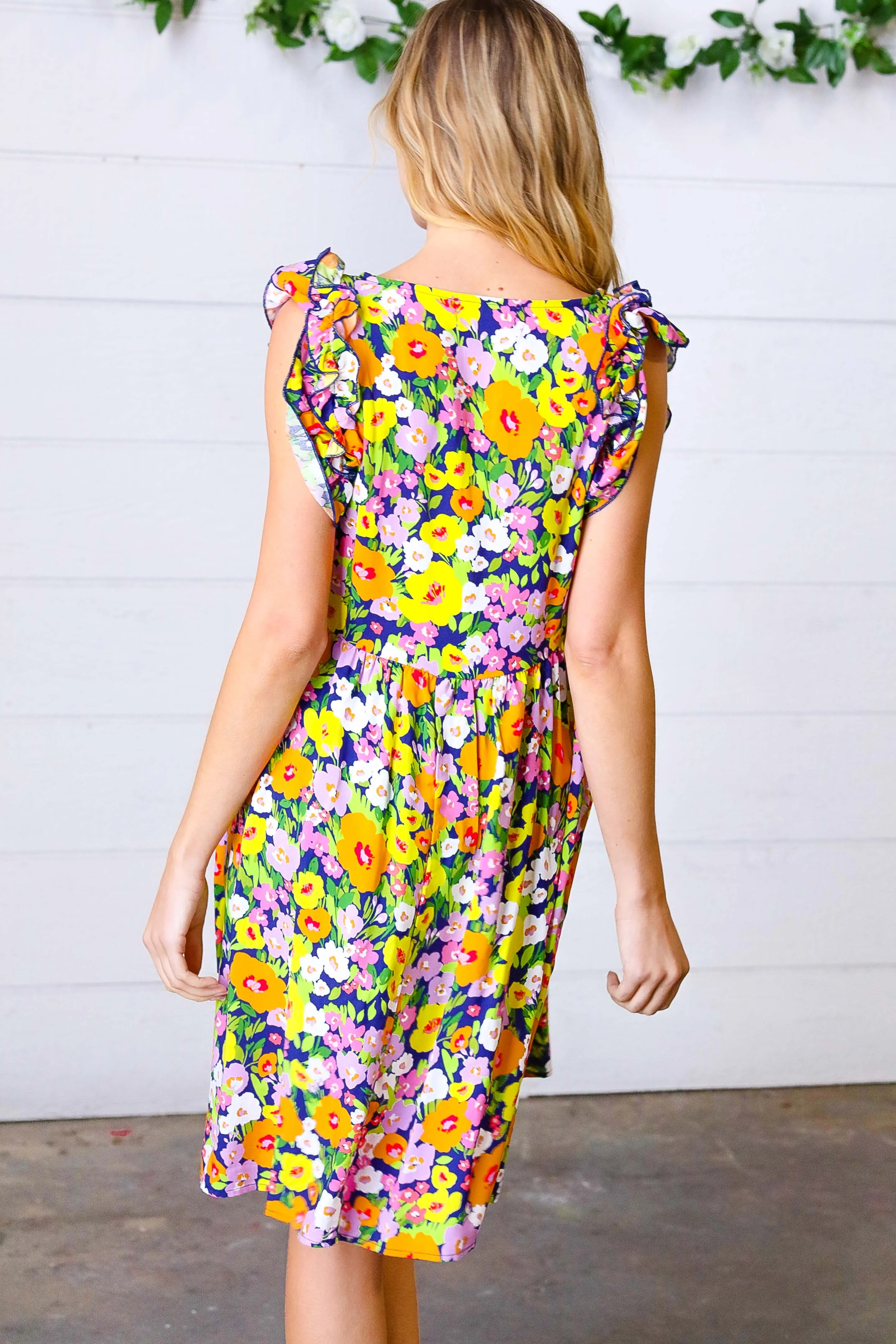 Indigo & Lemon Floral Babydoll Ruffle Dress (Open Pack)