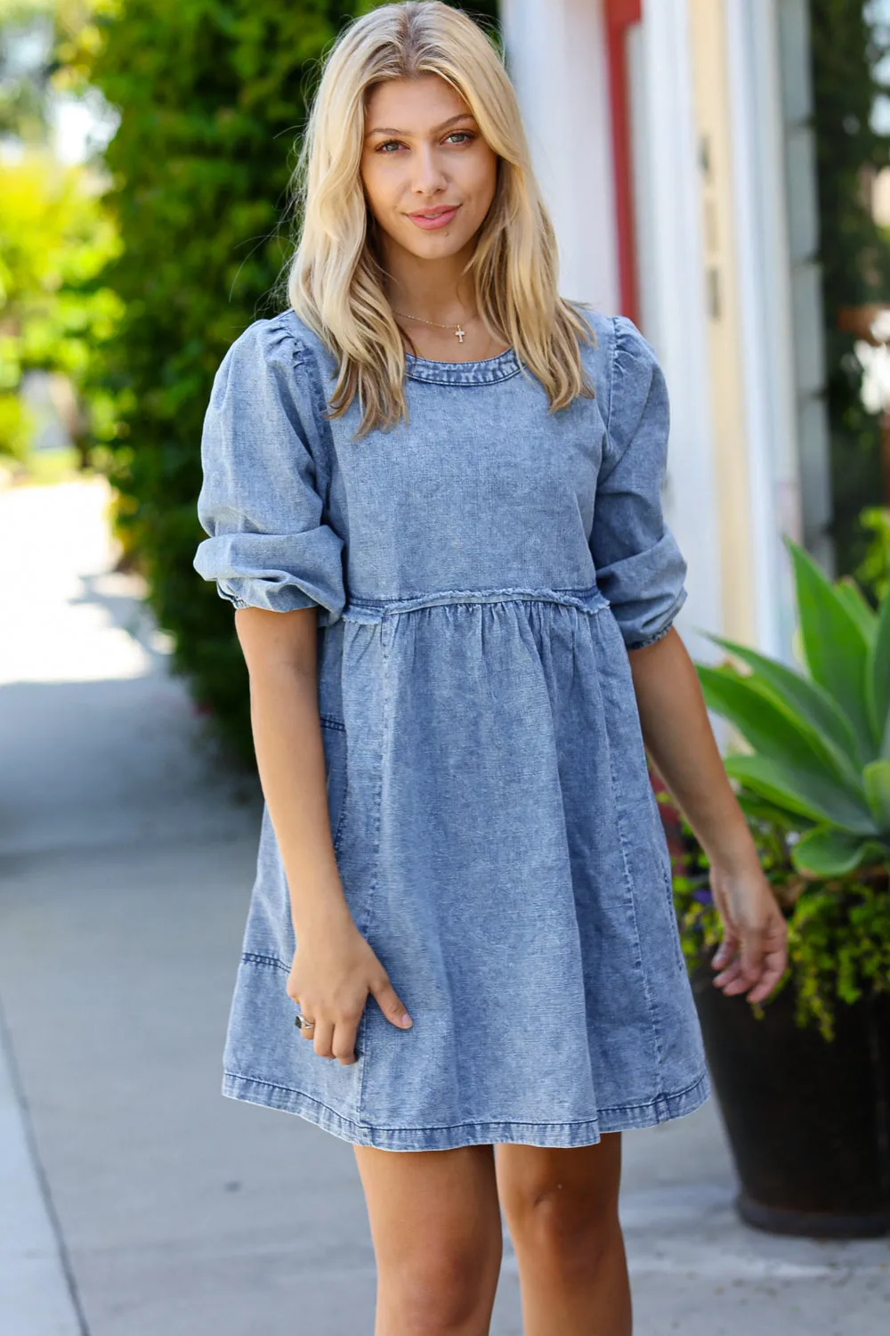 Indigo Washed Babydoll Denim Dress