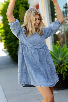 Indigo Washed Babydoll Denim Dress