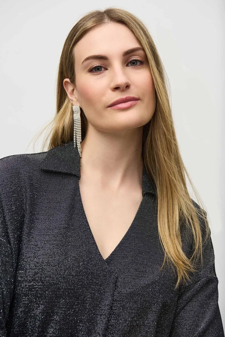 Joseph Ribkoff Lurex Knit Straight Top with Collar 244218